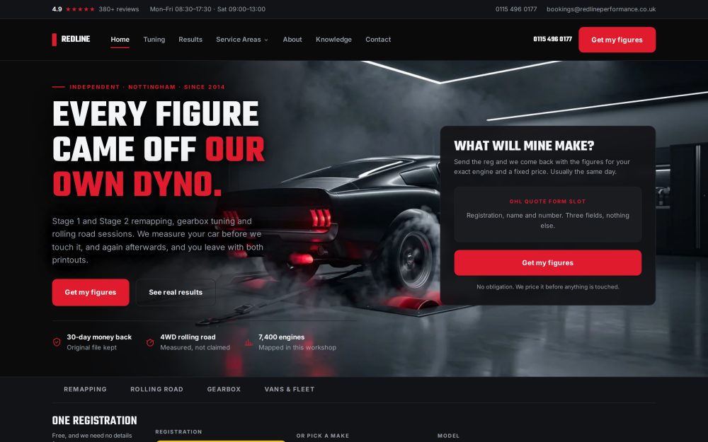 The Redline homepage